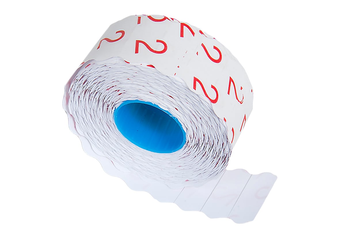 Vit etikett Prismärkning G2 med röda siffror, 26 x 12 mm, rull