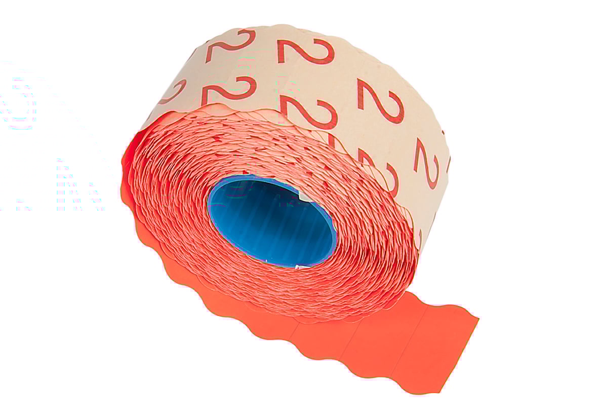 Röd etikett Prismärkning G2 med storlek 26 x 12 mm, rullad för märkning