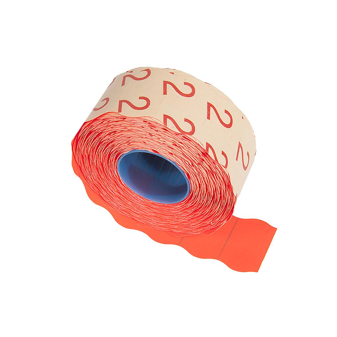 Röd prismärkning G2 etikett 26 x 16 mm rullad på en spole