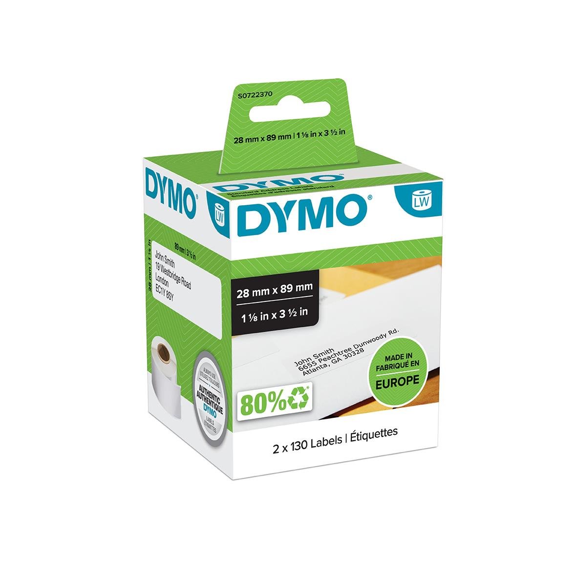 Etikett Dymo LabelWriter Papper Permanent Vit
