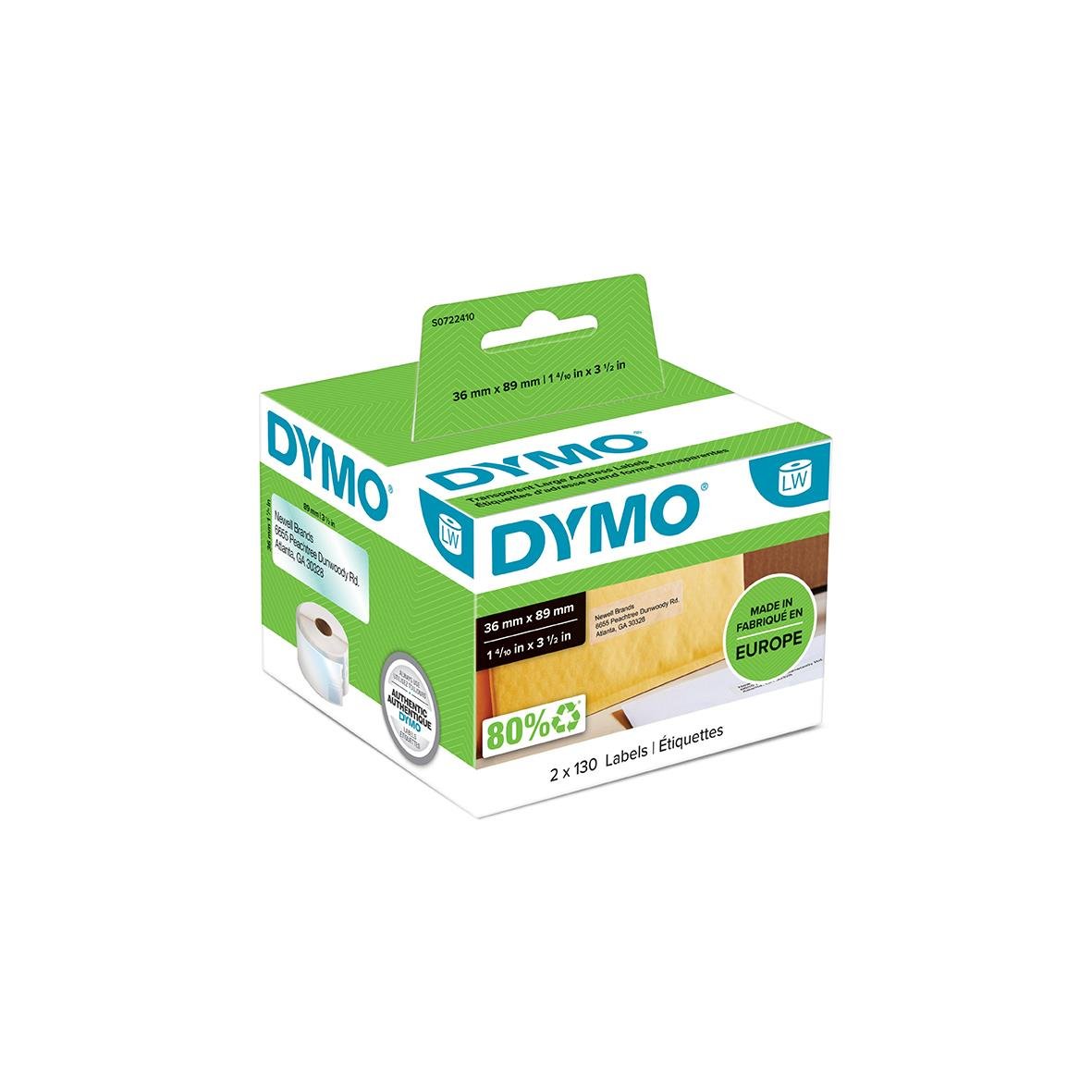 Etikett Dymo LabelWriter Plast Permanent Transparent