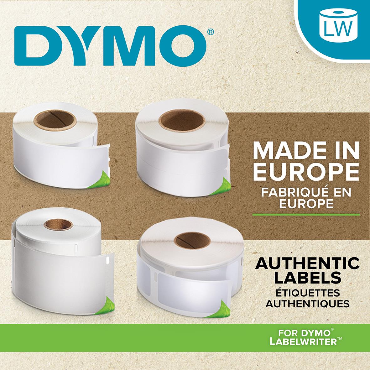 Vit etikett för Dymo Labelwriter pärm 190x59mm, tillverkad i Europa