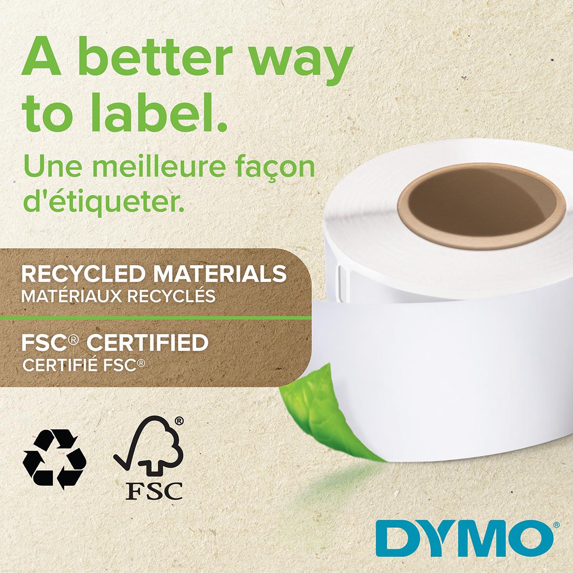 Vit Dymo Labelwriter etikett för pärm, 190x59mm, miljövänlig och FSC-certifierad