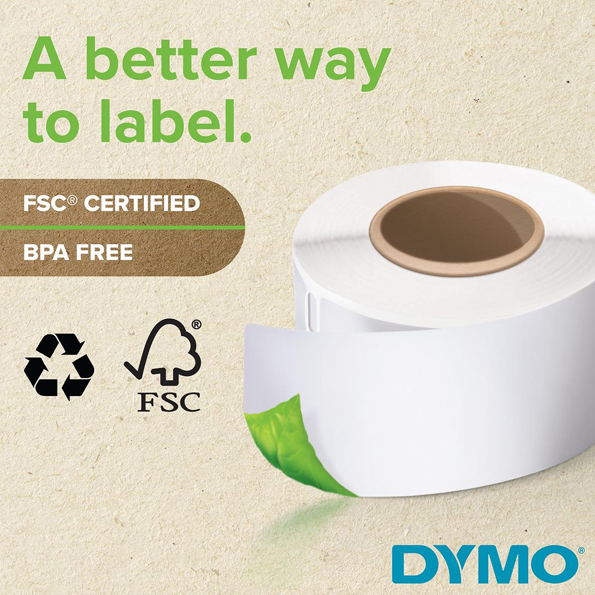 Vit Dymo etikett för LabelWriter, hållbar och FSC-certifierad, 25x54mm
