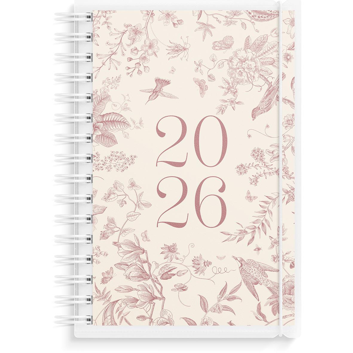 Vård dagbok för 2026 med blommönster och spiralbindning, 4-i-1 PP-omslag