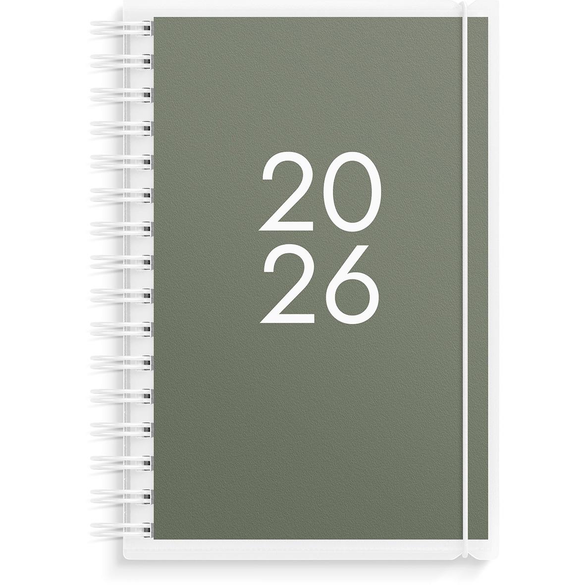 Grön 2026 års dagbok med spiralrygg och 4-i-1 PP-omslag