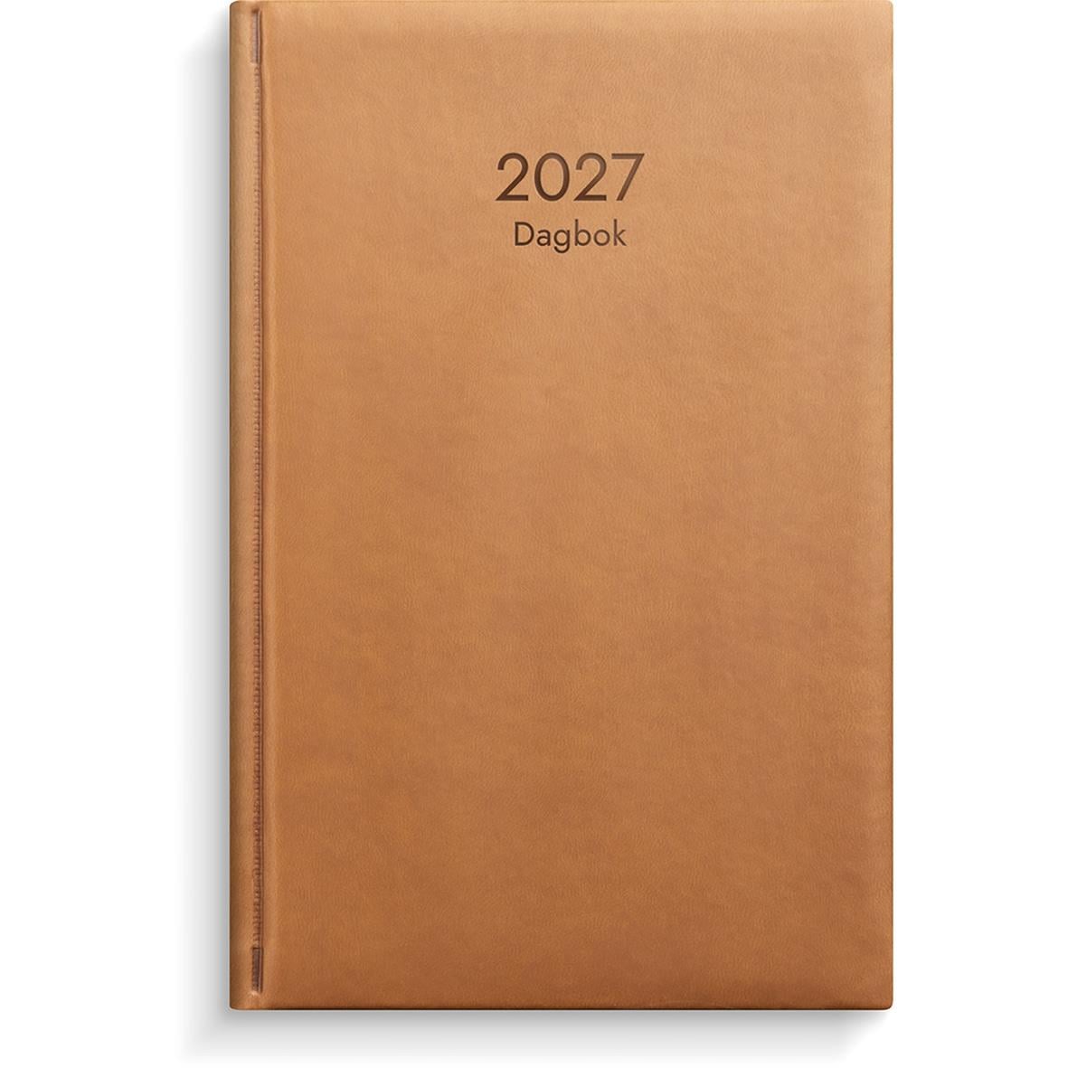 2026 dagbok i konstläder med inbunden design i cognacfärg