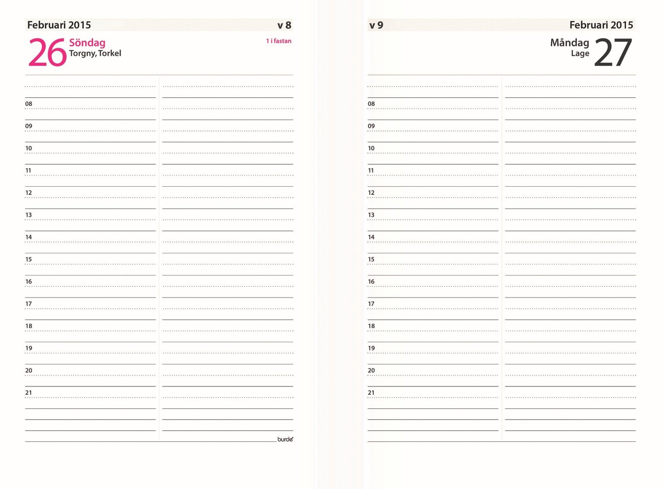 " blå dagbok för 2026 med konstläder, veckoplanering för 26 och 27 februari 2015, A6-format"