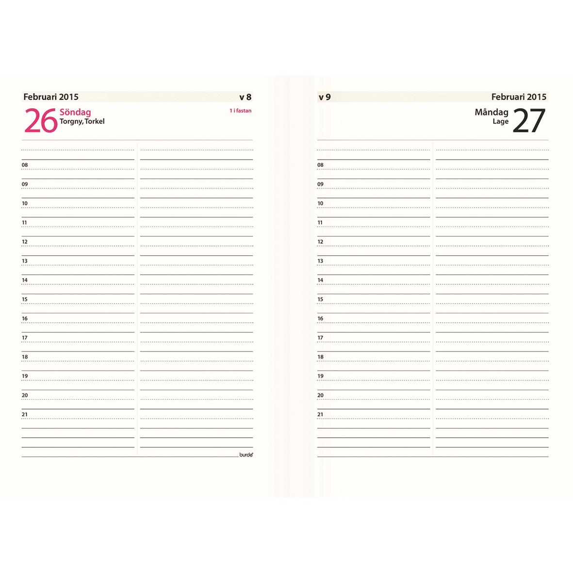 " blå dagbok för 2026 med konstläder, veckoplanering för 26 och 27 februari 2015, A6-format"