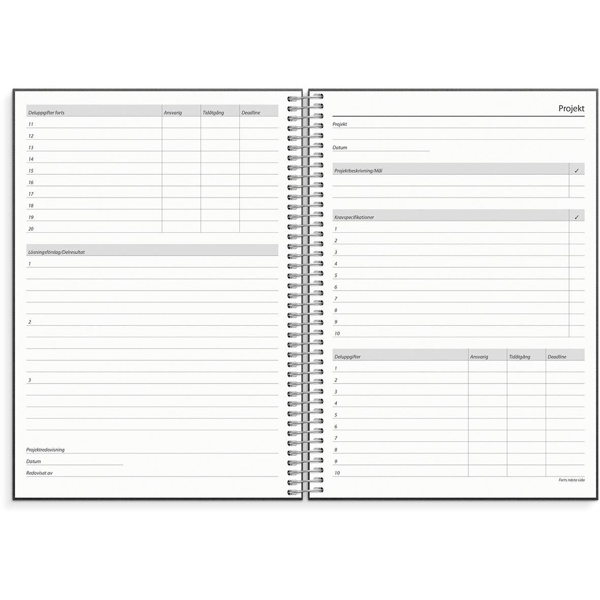 Öppnad almanacka för 2026 med plats för scheman, projekt och anteckningar