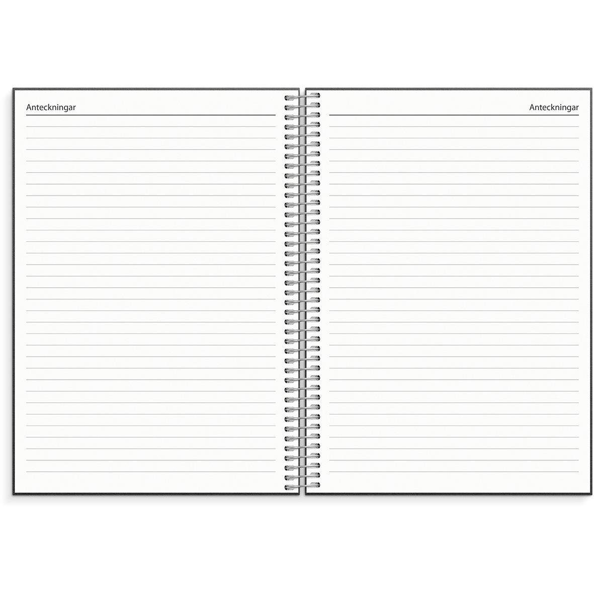 Öppen almanacka för 2026 med plats för anteckningar och VIP-referenser