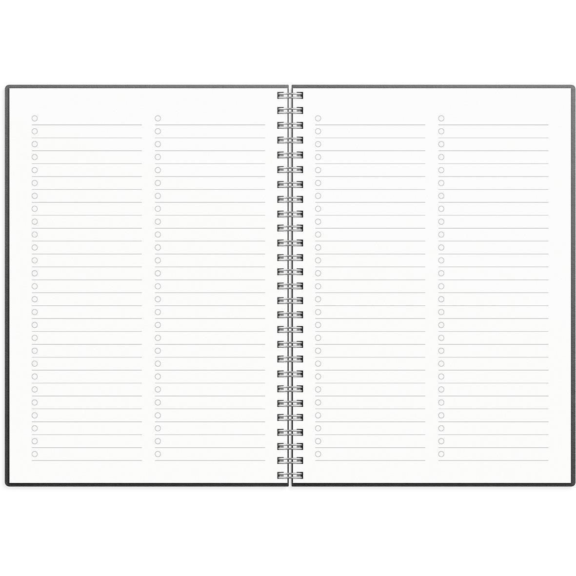 Svart almanacka Burde 5160 Senator ECO Line 2026 i A5-format, öppen med linjerade sidor