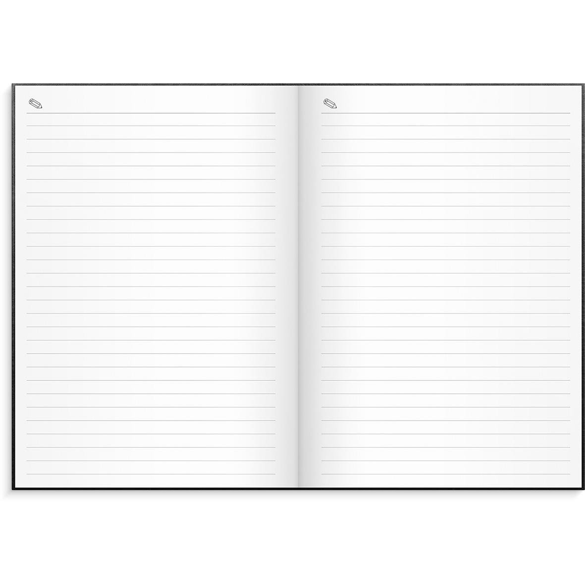 Årsalmanacka 2026 i konstläder, veckoplanering, inbunden, A5, öppnad med linjerade sidor