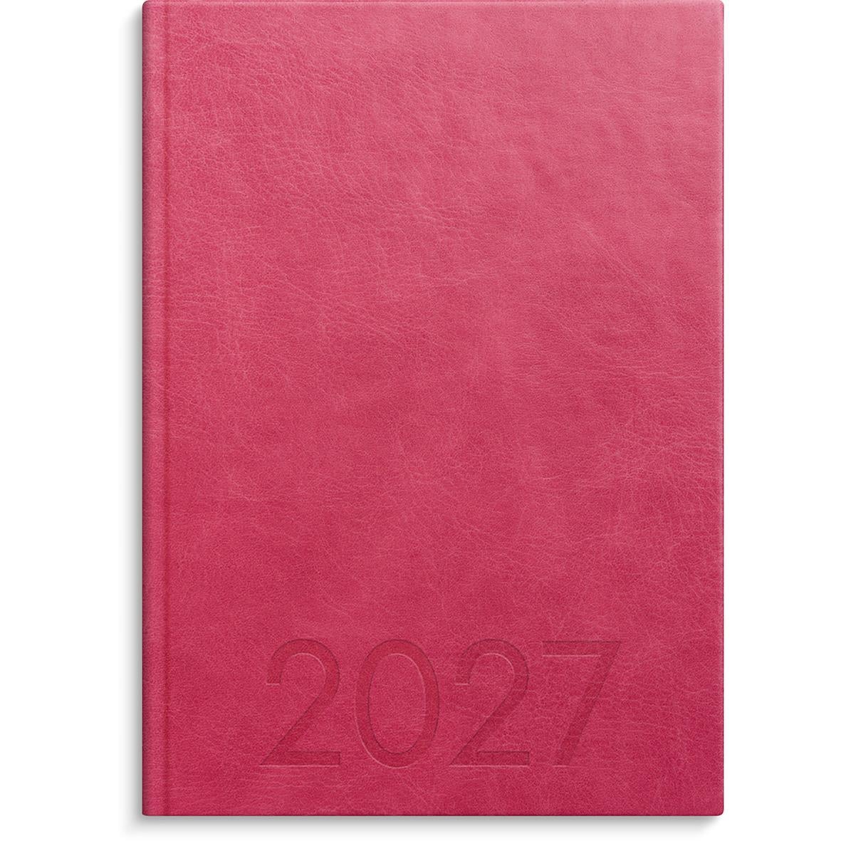 Rosa inbunden almanacka för 2026 med veckoplanering och konstläderomslag i A5-storlek