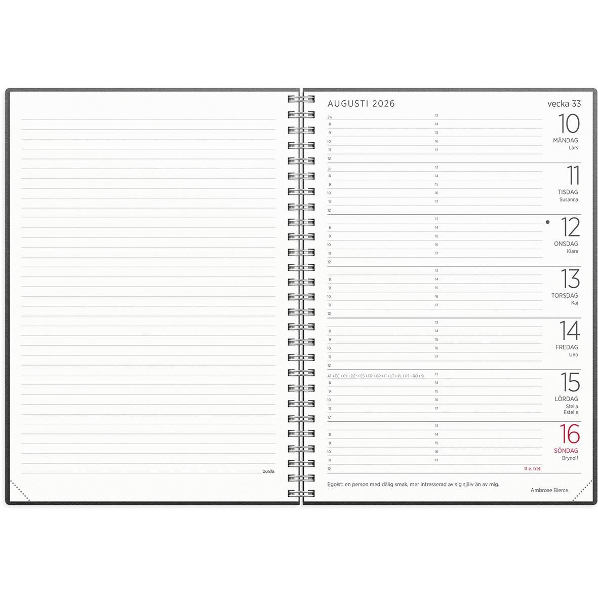 Almanacka Burde 5108 Stor Veckokalender ECO Line 2026 Svart 16010376_2