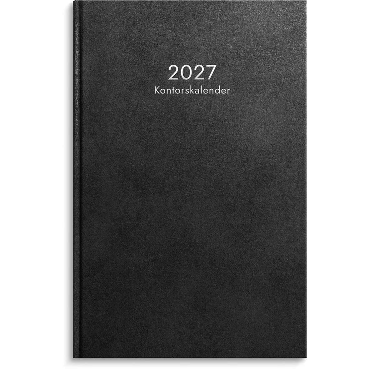 Svart inbunden kontorskalender för 2026 med titeln Almanacka Burde 1073