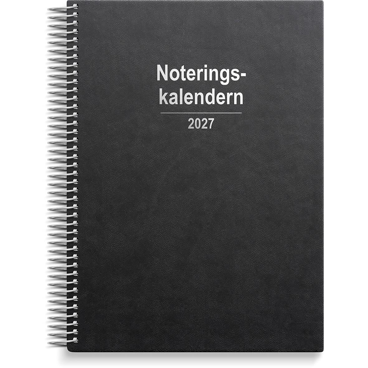 Svart noteringskalender för 2026 med konstläderomslag och spiralbindning