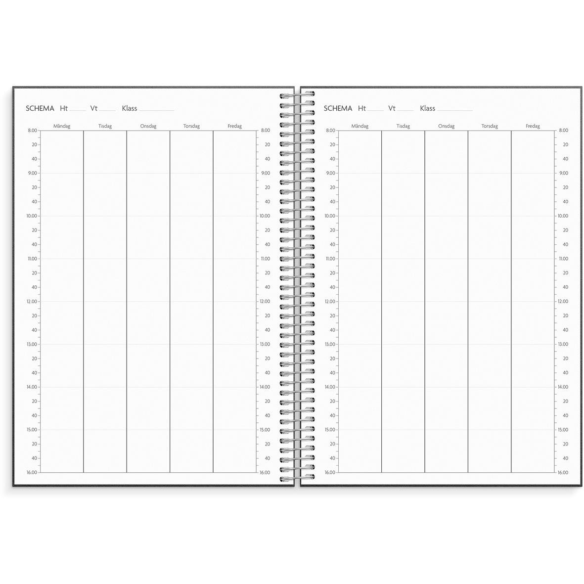 Lärarkalender för juni månad med planering och anteckningar i en spiralbunden A5-almanacka