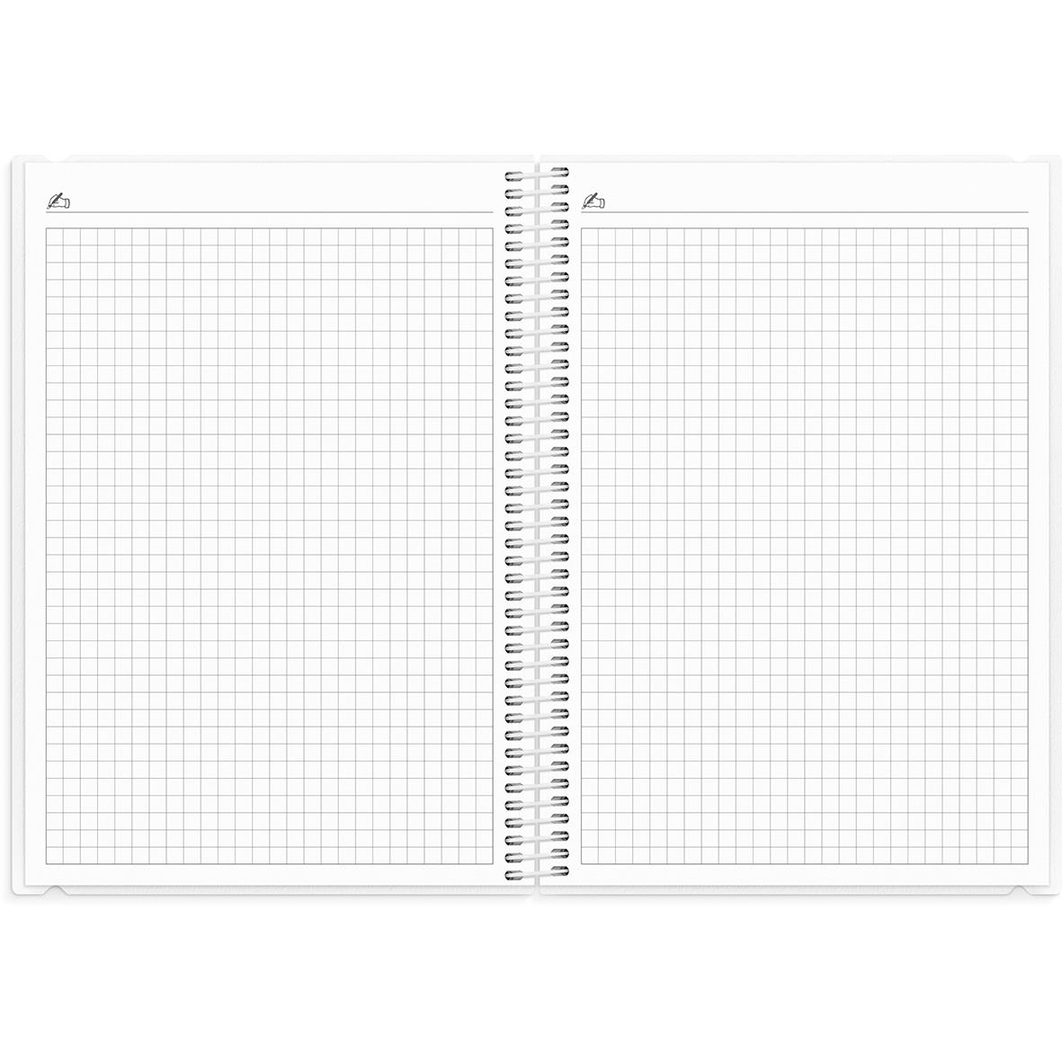 Öppet spiralblock med rutnätssidor för anteckningar eller skisser