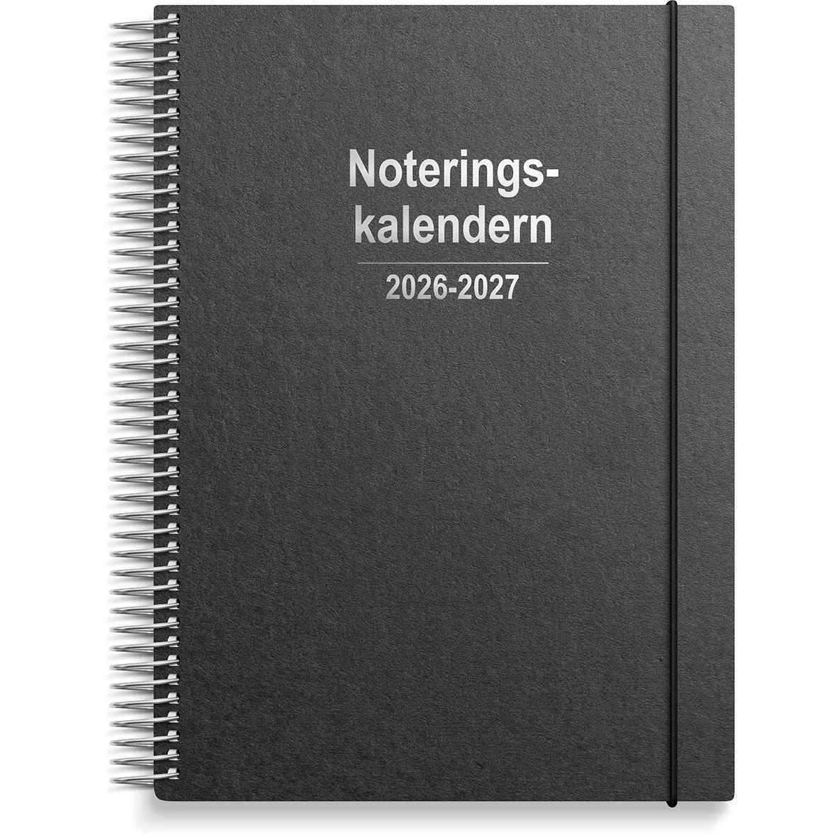 Svart noteringskalender för lärare 2025-2026 i A5-format med spiralbindning