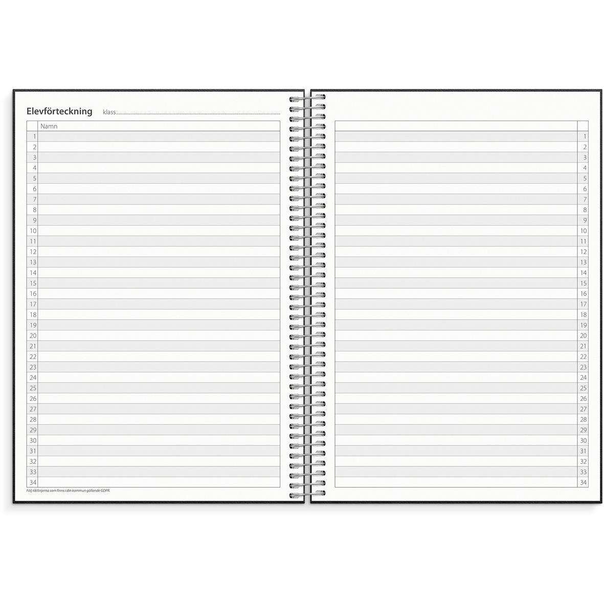 Noteringskalender för lärare 25-26, A5, spiralbindning, tomma rader för anteckningar