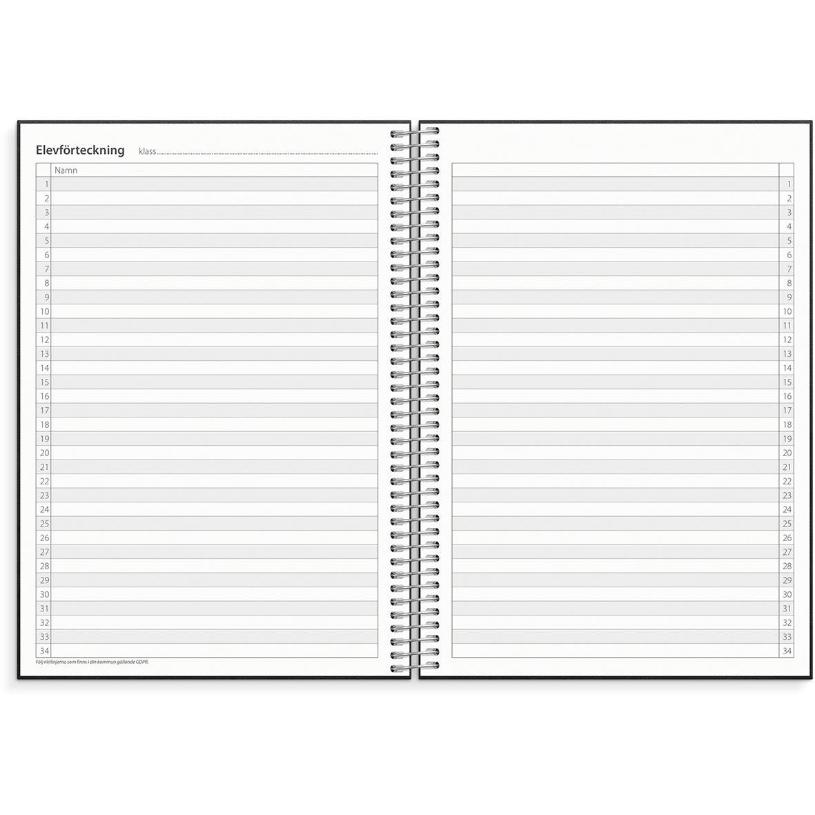 Noteringskalender för lärare 25-26, A5, spiralbindning, tomma rader för anteckningar