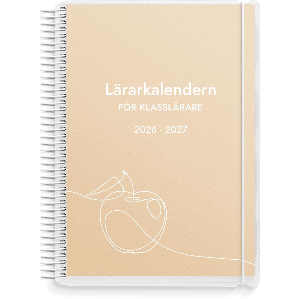 Lärarkalender för klasslärare 2025-2026 i A5-format med spiralbindning och beige omslag