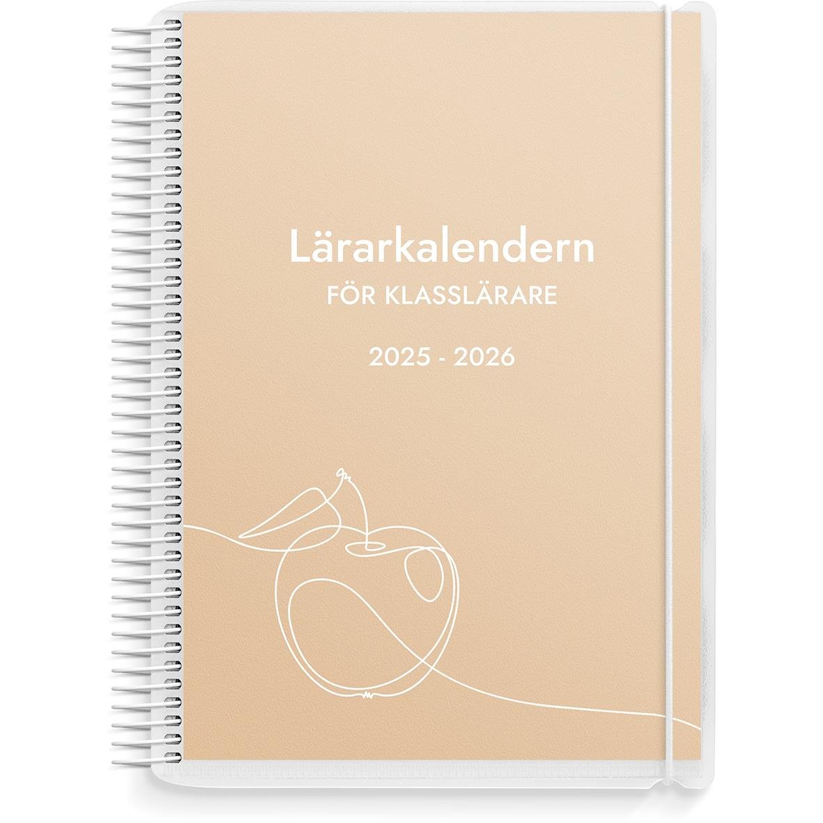 Lärarkalender för klasslärare 2025-2026 i A5-format med spiralbindning och beige omslag