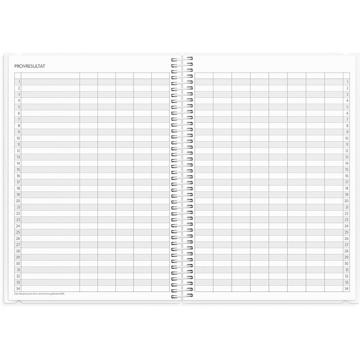 Öppen lärarkalender med rutat papper för anteckningar, A5-storlek, spiralbindning