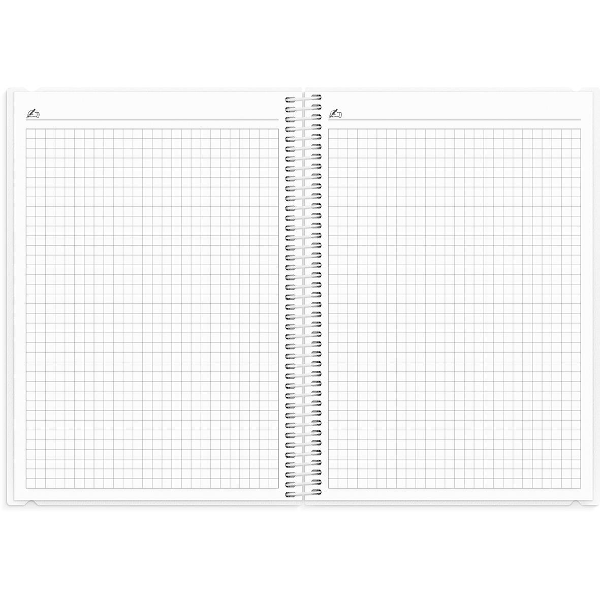 Öppet spiralblock med rutnätssidor för anteckningar eller skisser