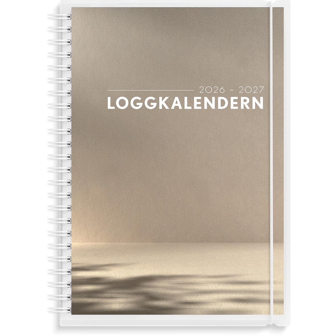Loggkalender för 2025-2026 i A5-format med spiralbindning och silverfärgad omslag