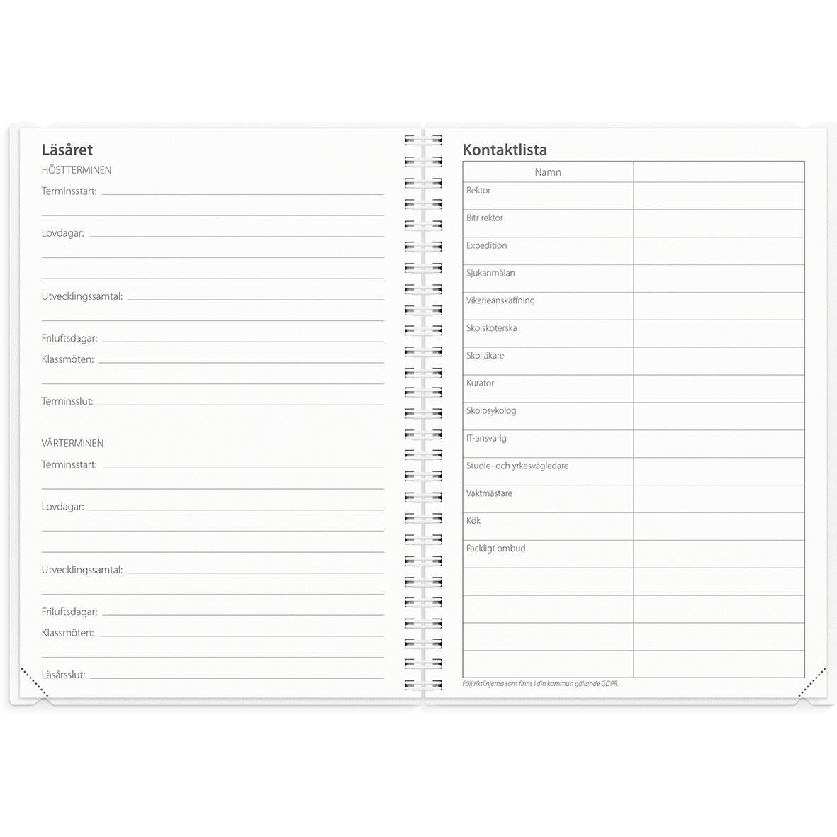 Loggkalender för 1259 med plats för anteckningar, kontaktlista och kalender i A5-format