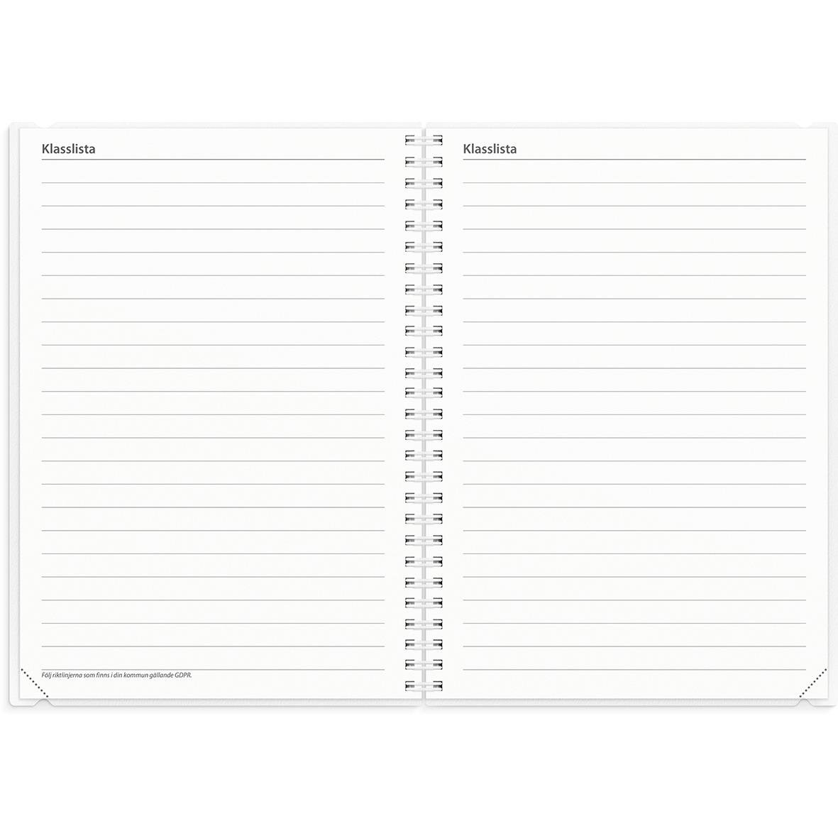 Loggkalender för 1259 med plats för anteckningar, kontaktlista och kalender i A5-format