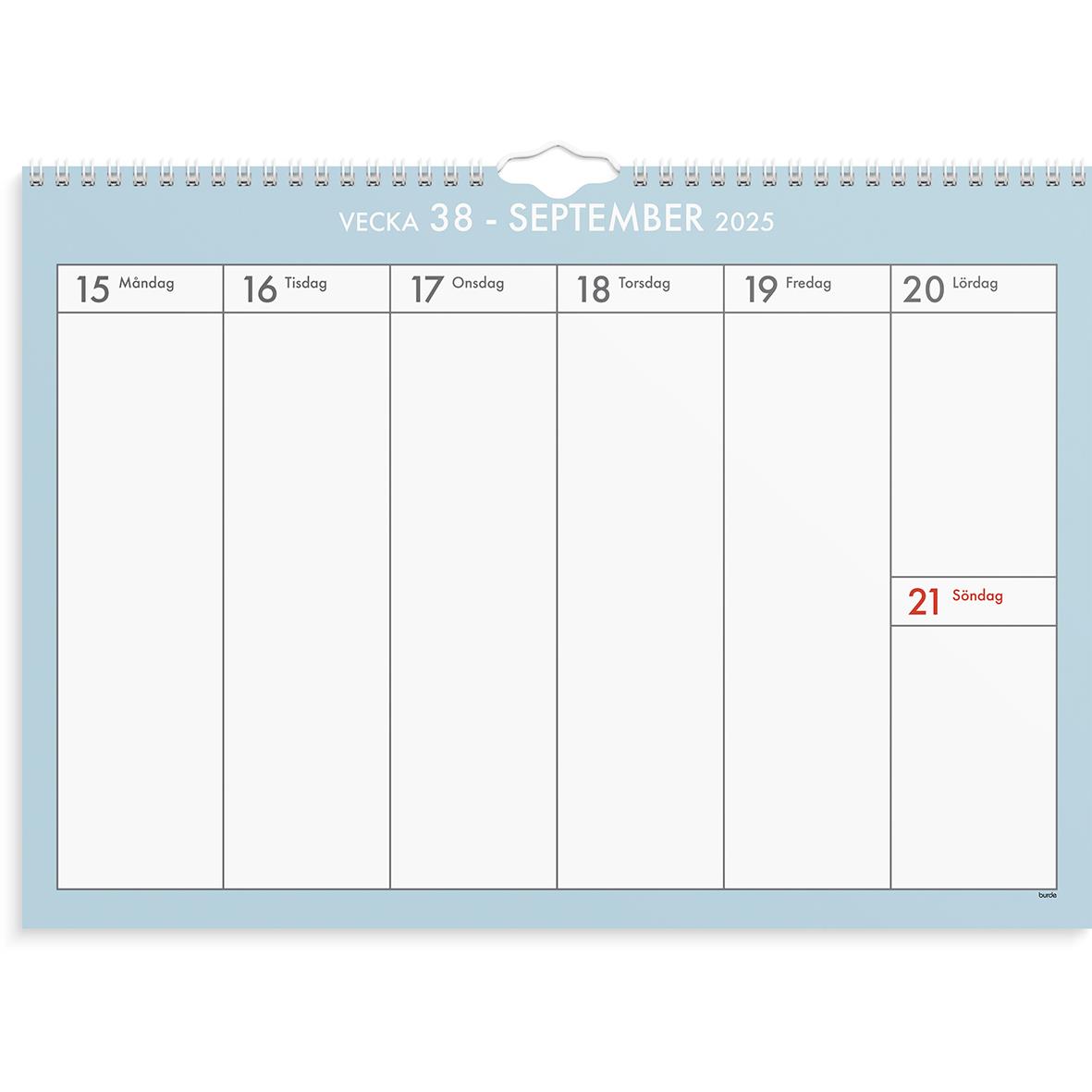 Veckoplan för vecka 38 i september 2025 med dagar och datum, tomt utrymme för anteckningar