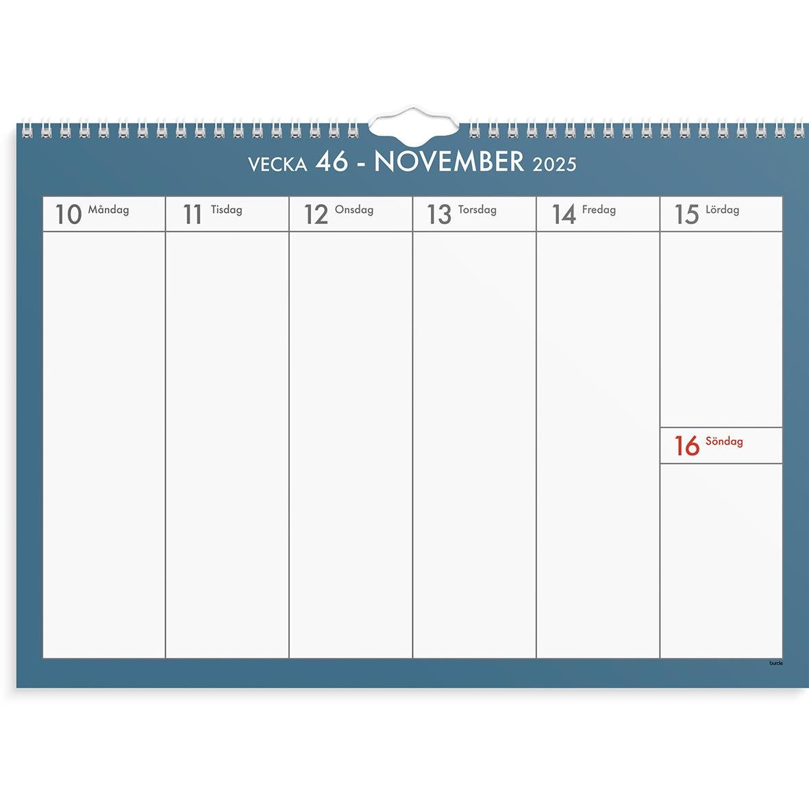Väggkalender för vecka 46 i november 2025 med plats för anteckningar, datum 10-16, A3-format