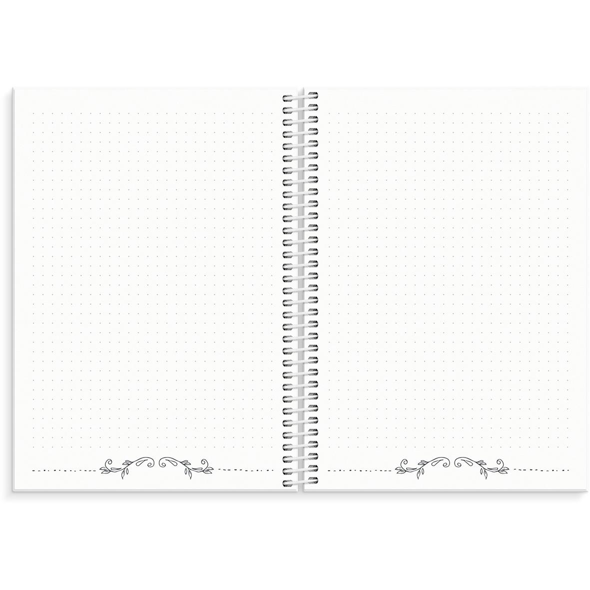 Öppen veckoplaneringsalmanacka för 2026 med prickad sida och dekorativa detaljer i botten