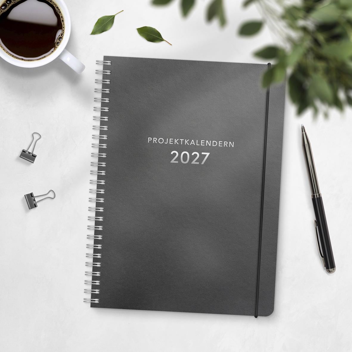 Öppnad projektkalender för augusti 2026 med veckonummer 33 och plats för anteckningar
