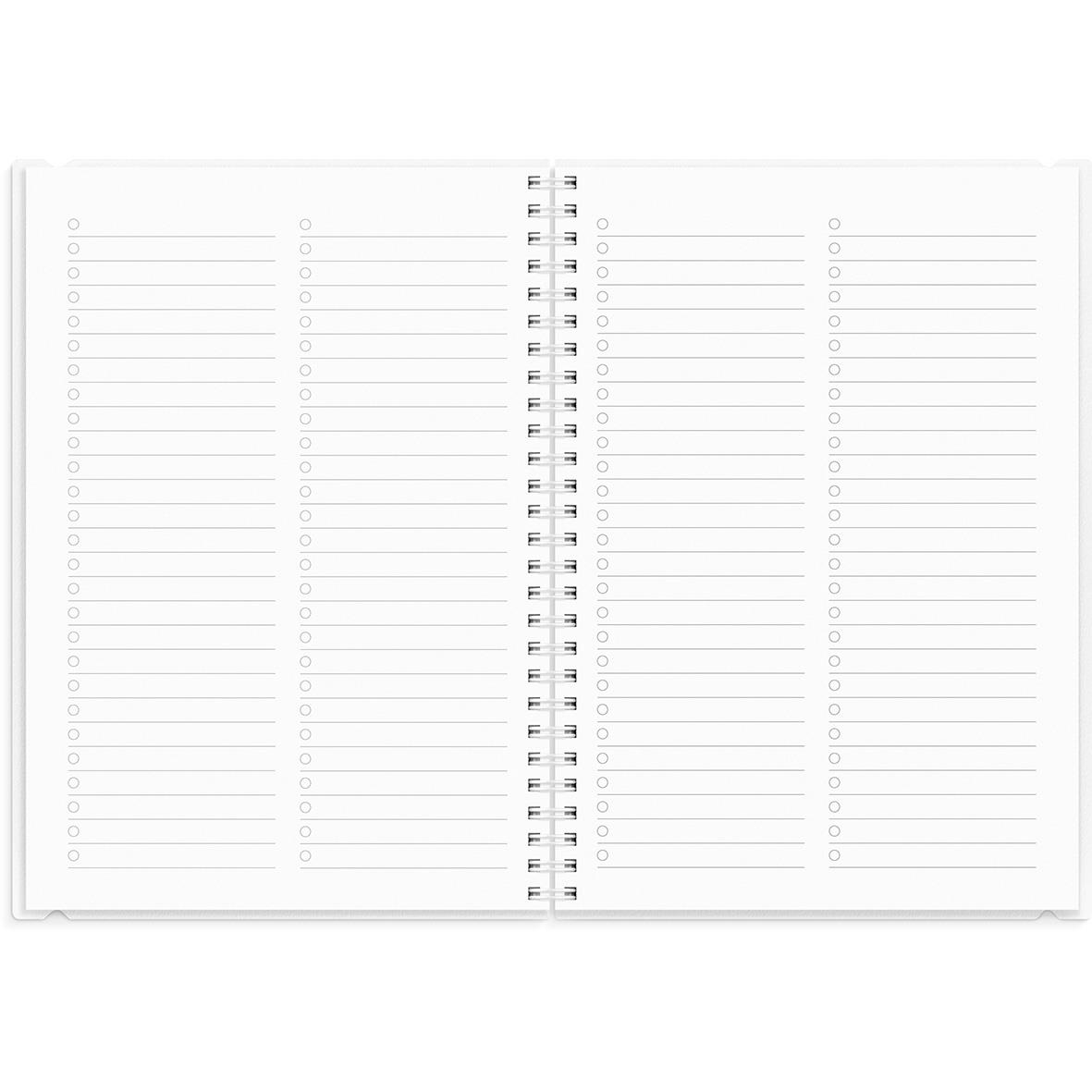 Öppen almanacka med linjerade sidor och spiralbindning, för 2026, A5 storlek, med omslag