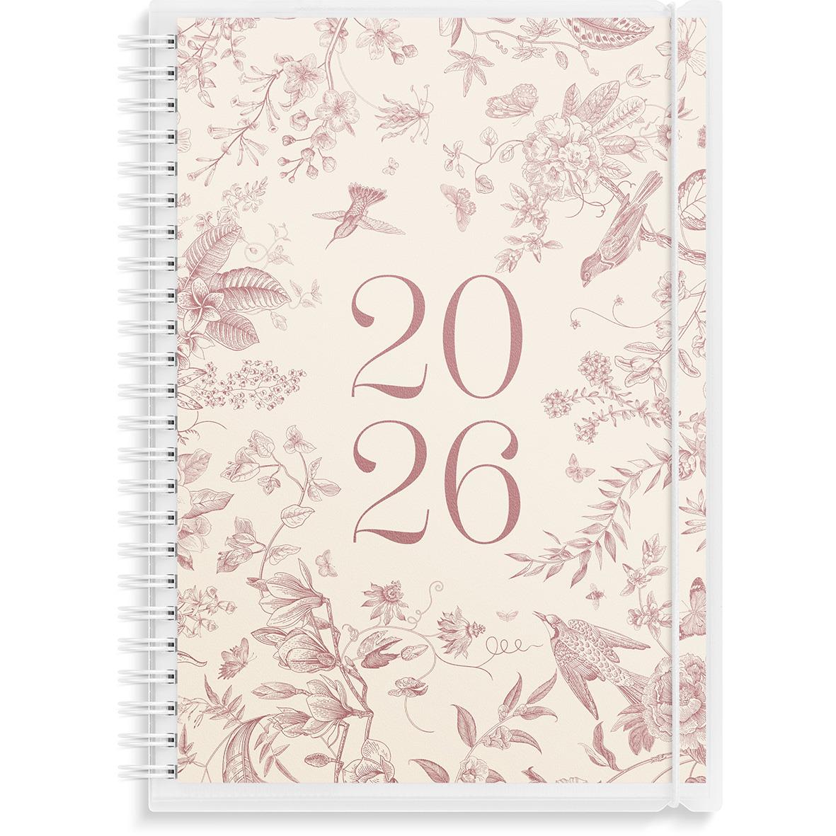 Våralmanacka för 2026 med blommönster och spiralrygg, A5 storlek, 4-i-1 PP-omslag