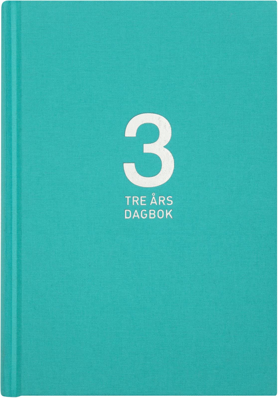 Turkos treårig dagbok med texten Almanacka Burde 1120 3-årsdagbok Linnetextil