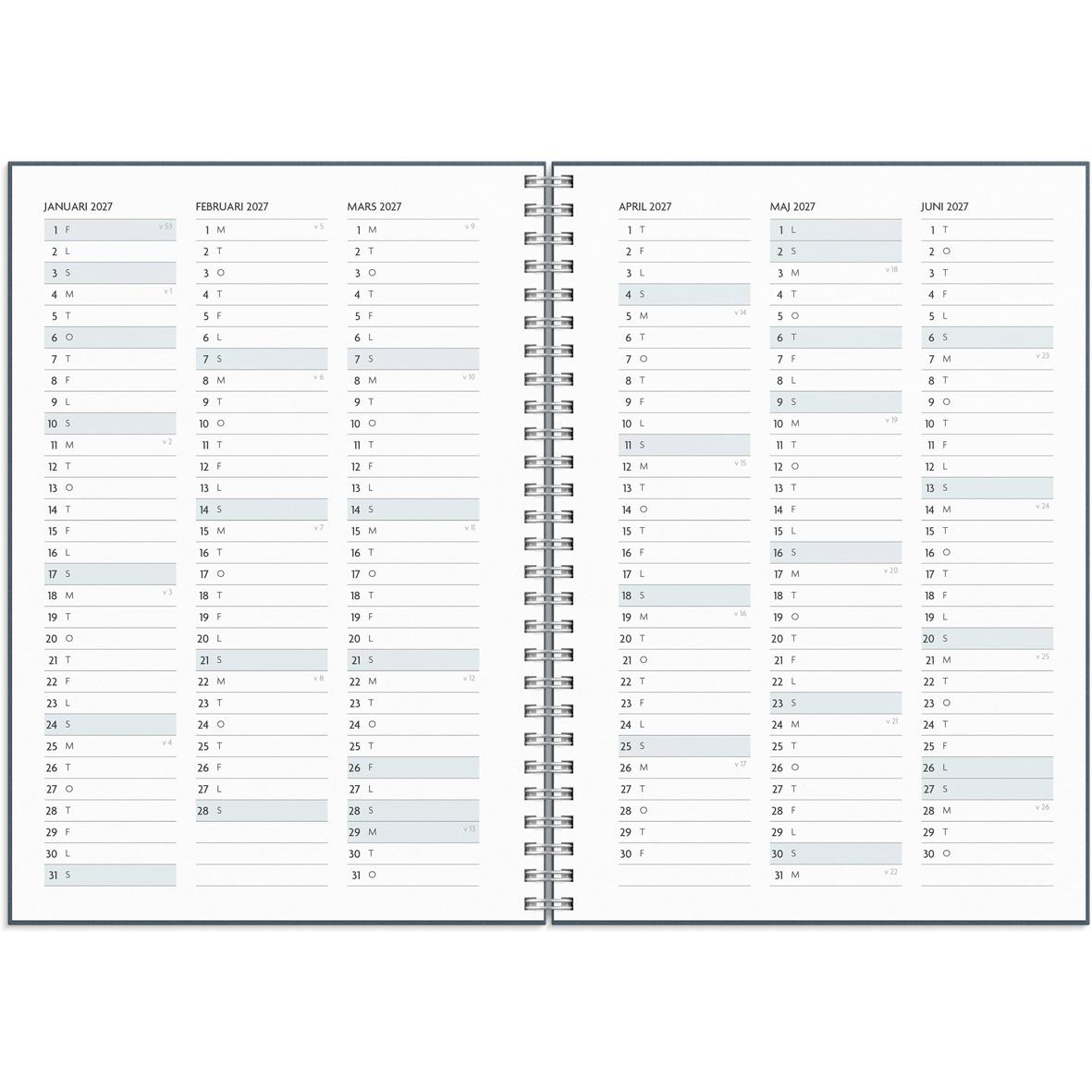 Öppen planeringskalender för 2026 med veckovisa sidor för att skriva to-do-listor och planer