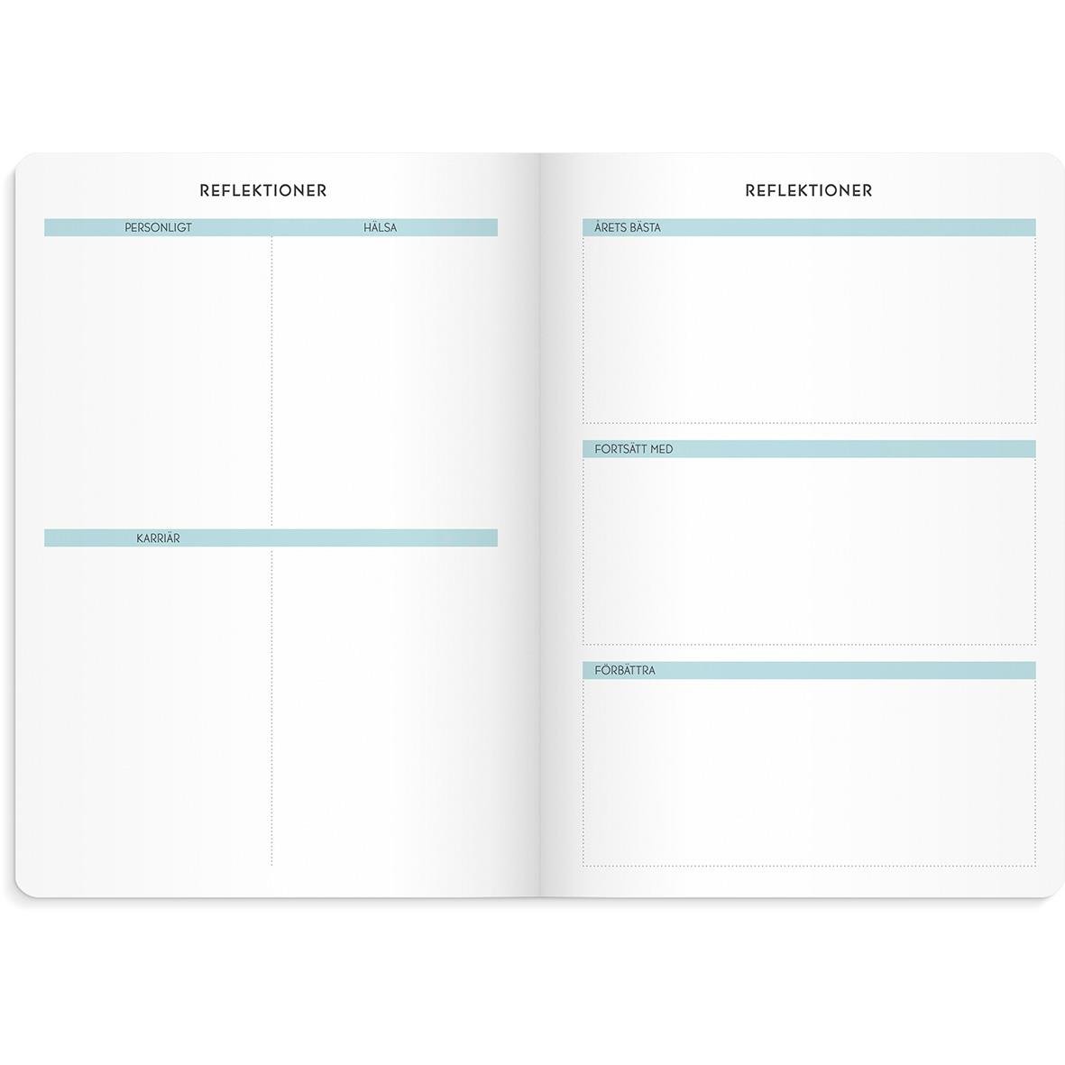 Öppnad årskalender för 2026 med reflektionssektioner och fokusområden