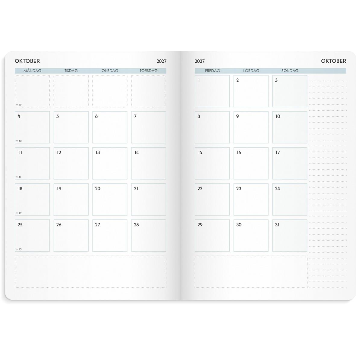 Kalender för oktober 2017 med dagar och veckor tydligt markerade