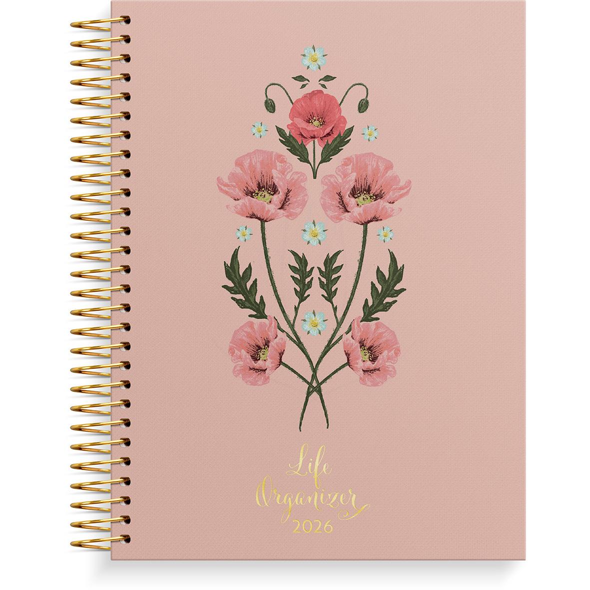 Almanacka Burde 1295 Life Organizer Blommor 2026 med blommig design och guldspiral