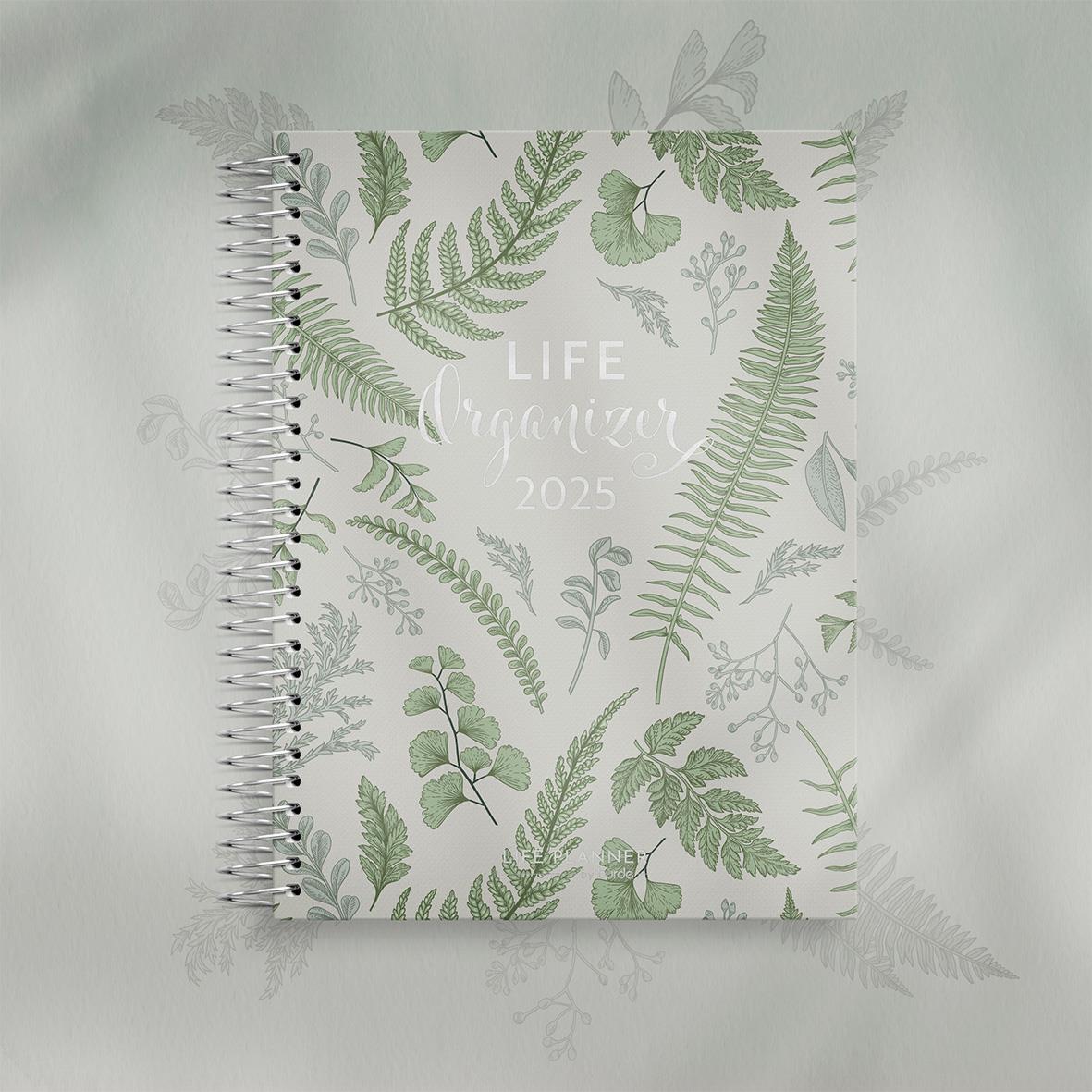 Grön almanacka Burde 1296 Life Organizer 2026 med växtmönster