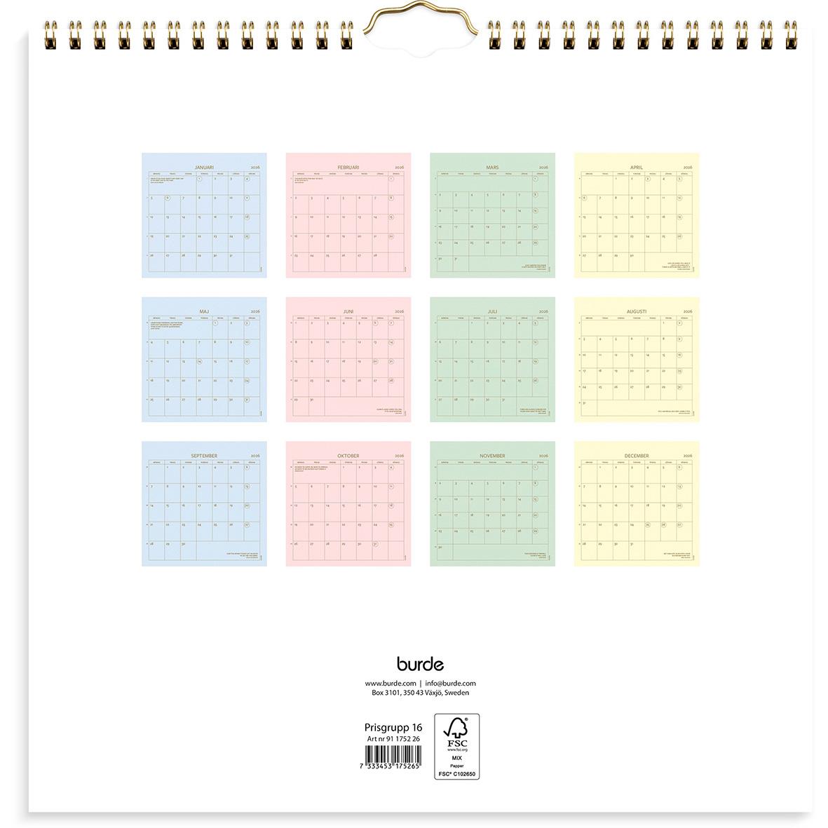 Väggkalender Burde 1752 i färgglada block för 2026
