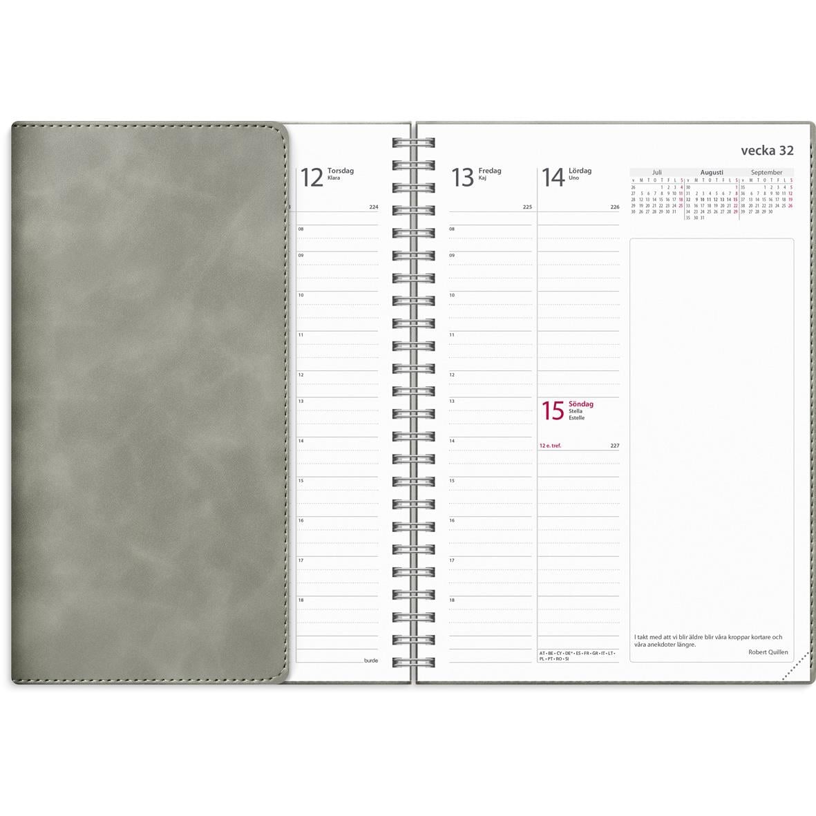 Brunt spiralbundet affärsnotebook med linjerade sidor för 2026