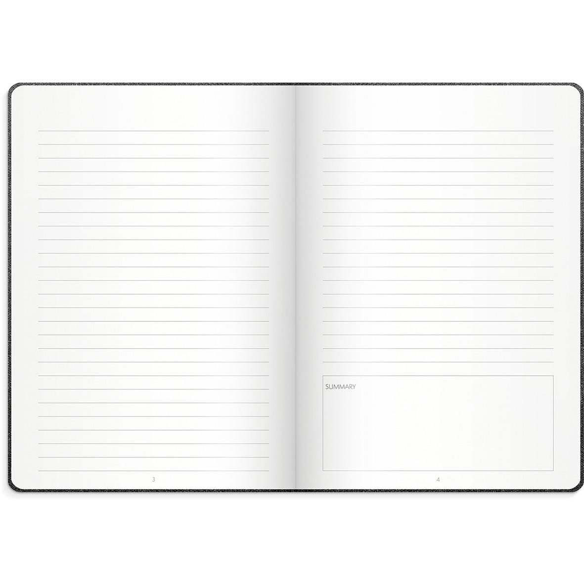 Öppen mötesjournal med linjerade sidor för anteckningar