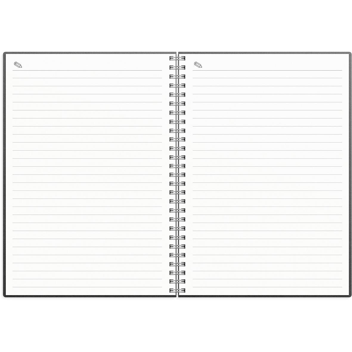 Öppen veckoplanerare i konstläder med spiralbindning och slejf för 2026, A5 storlek, linjerade sidor för anteckningar