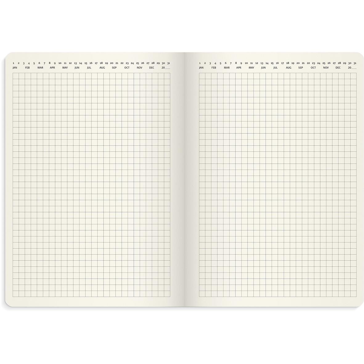 Stor veckokalender för 2026 i A5-format med rutat blad för planering